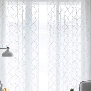 Moroccan Patterned White Sheer Curtains.  Pair of panels 82 x 52 inches each